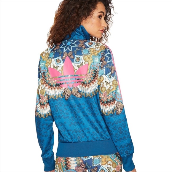 Adidas x Farm Rio Borbomix Floral Blue Pink Trim Track Jacket Bomber - Picture 6 of 12